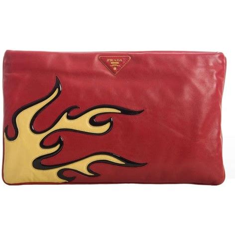 prada clutch leather flame floral printed red black multicolor|Prada.